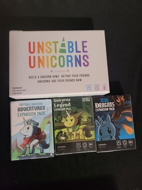 Unstable Unicorns Card Game, 2nd Edition + 3 Expansion Packs